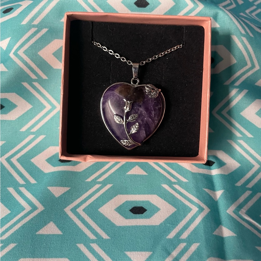 Amethyst Purple Heart Pendant Necklace